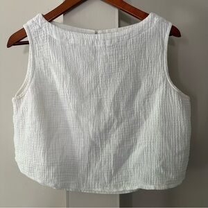 Emery Rose white cropped crinkled cotton boat neck sleeveless blouse l sz Large
